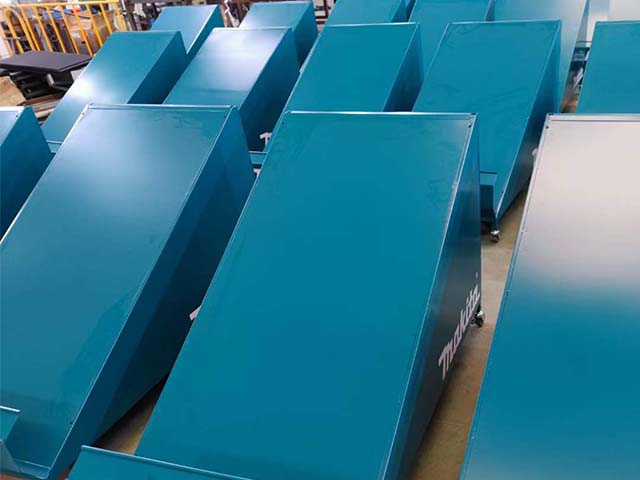 Shipped a custom-made sheet metal display cabinet to well-known power tool brand customer  Commodity showing stands Huazhi OEM Industrial Products Sheet Metal Fabrication 1